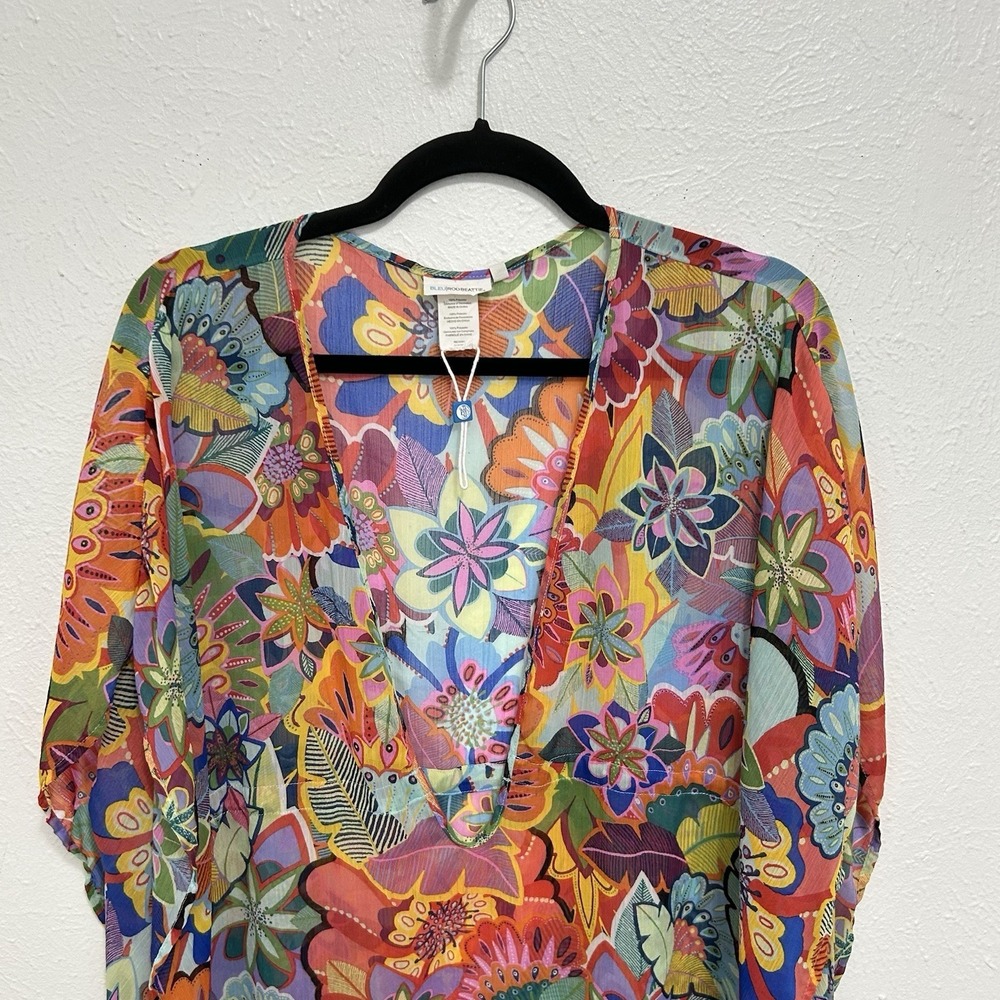 Bleu by Rod Beattie Caftan Tropical Floral Swim Cover-Up Multicolor Size M Beach - Picture 4 of 12
